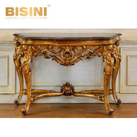 Table console en résine avec incrustation de feuilles d'or 24 carats, table ronde ornée en PU, conçue pour les halls d'entrée de luxe et les entrées de villas
