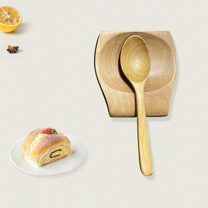 Bol à salade en bois de hêtre avec fourchette, cuillère et repose-cuillère en bois pour hôtel, café, thé, usage enfant - Product Image 3