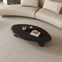 Table basse moderne noire mate, design organique irrégulier avec pieds sculpturaux épais