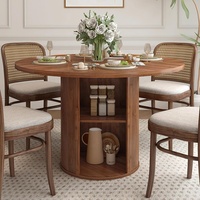 Table de cuisine moderne de 47 pouces avec étagère de rangement à 2 niveaux, table à manger ronde en bois avec porte coulissante pour 4 personnes