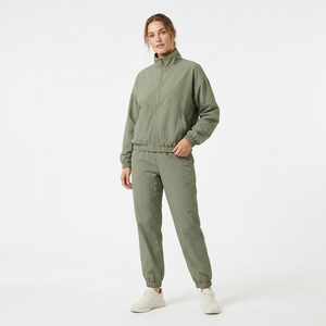 Traje cortavientos con cremallera para mujer, impermeable, de nailon, conjunto de 2 piezas - Product Image 5