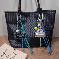 RW Luxe Mode Mini Sac à Monnaie Pendentif Breloque Accessoires de Sac à Main Porte-Clés à Pompon en Corde Macramé pour Femme Fille Décoration de Sac