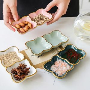 Plato para Salsas de Cerámica Esmaltada de Estilo Japonés Premium con 2/3 Compartimentos - <span class=keywords><strong>Rectangular</strong></span>, Apto para Alimentos, para Hoteles y Restaurantes - Product Image 1
