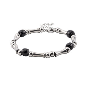 Minimalist Bamboo Joint Titanium Steel Men's <b>Bracelet</b> <b>Adjustable</b> Geometric Design Black Beads Fashion Jewelry - Product Image 5