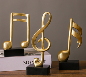 Ornements de base en résine créatifs en forme de note de musique dorée, cadeau d'anniversaire, décoration de bureau de luxe léger, artisanat pour la maison - Product Image 2