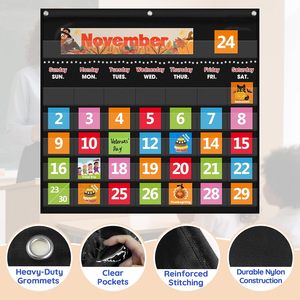 Classroom <b>Calendar</b> Pocket Chart Nylon Wall Hanging With 88 Cards For Homeschool And Office Use - Product Image 2