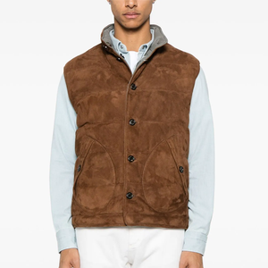 Custom Stand Collar Button Up Wildleder Gilet Quilted Design Duck Down und Feather Filling Puffer Weste für Männer - Product Image 2