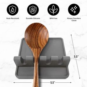 Support à ustensiles en silicone résistant à la chaleur à 4 fentes, multicolore, pour cuillères, fourchettes, spatules, antidérapant, rangement pour vaisselle - Product Image 2