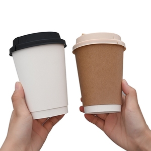 Bicchieri da Caffè Monouso Compostabili Ecologici 8oz-16oz Marrone Scuro con Logo Personalizzato Bicchieri di Carta a Parete Singola e Coperchi - Product Image 3