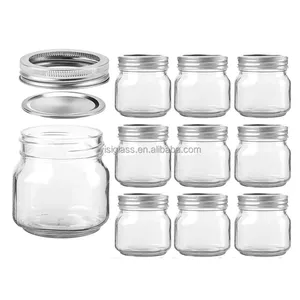 Bán Buôn Mason Chum 16 Oz Glass Chum Với Nắp Kim Loại Cho Mứt Mật Ong Bé Thực Phẩm Gia Vị Chum