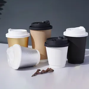 Fashion disposable kraft paper coffee cup can be customized with printable patterns and a paper cup with a lid