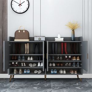 Modern <b>Shoe</b> Cabinet With <b>Storage</b> <b>Shelf</b> For Entryway Home Use White Minimalist Design With Gold Knobs And Wooden Legs - Product Image 3