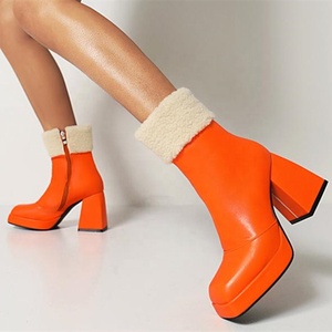Lovely Short <b>Boots</b> for Girls Autumn Winter Outdoor Shoes Square Toe <b>Platform</b> Women Ankle <b>Boots</b> Handmade Wool Fur Collar Size 43 - Product Image 2