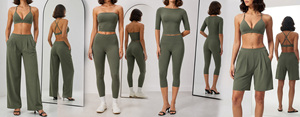 Conjunto Deportivo de 2 Piezas para <span class=keywords><strong>Mujer</strong></span> con Logotipo Personalizado, Sujetador Deportivo Triangular Suave como la Mantequilla y Pantalones Capri de Cintura Alta que Absorben la Humedad, de Fábrica - Product Image 6