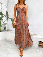 Robe longue bohème à volants pour femme, tenue d'été ethnique dos nu avec fente sur la cuisse, idéale pour la plage
