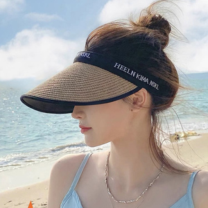 Heeln Kima Nskl Sombrero con visera de paja, color beige, ajustable, de ala ancha, protección solar para mujer, verano, playa, ciclismo - Product Image 3