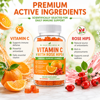 Vitamin C Gummies Label Pribadi OEM dengan Rose Hips 60 tablet, Suplemen Diet Antioksidan Pendukung Imunitas untuk Dewasa