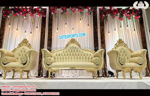 Ensemble canapé de mariage antique musulman asiatique canapé de scène de mariage arabe avec chaises ensemble de meubles anciens en bois sculpté - Product Image 6