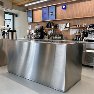 Comptoir de bar à café moderne en acier inoxydable, comptoir d'accueil commercial en métal sur mesure, table de caisse pour boutique, café, magasin - Product Image 2