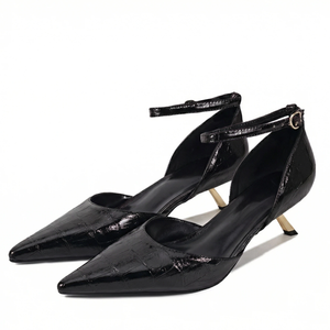 Women Cut Out Ankle Strap Shoes Gold Thin Heels Pumps Dress Pointed Toe Sandals Office Ladies Buckles Stiletto - Product Image 4
