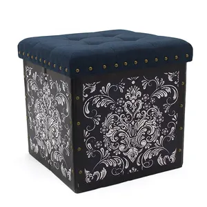 bohemian ottoman Leather Pouf Folding Storage Ottoman Chair