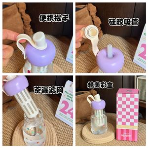 Botella de agua con pajita de manzana, taza portátil resistente al calor para estudiantes, regalo para niñas para el regreso a la escuela - Product Image 3