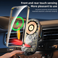 Chargeur sans fil C23 en verre transparent 15W avec support de téléphone de veilleuse Support de voiture à serrage automatique Chargeur sans fil 66W pour voiture