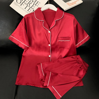 Conjuntos de Pijamas de Seda Sintética para Mujer, Blusa de Manga Corta y Shorts de Verano en Color Sólido, Ropa de Dormir de Satén para Estar en Casa