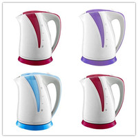 Bouilloire électrique à double paroi de 2,0 L, design incliné, blanc et bleu, intérieur en acier inoxydable 304, fenêtre de visualisation de l'eau, arrêt automatique, rotation à 360° °   Base, OEM