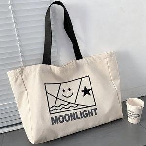 Eco-Friendly Beach Canvas Tote Bag Promotional Backpacks Beige Cotton Cloth Shopping Tote Bag with Custom Printed Logo
