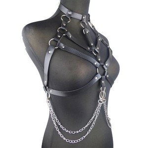 Cross-border black leather bondage women's halter bra sexy suspender body <b>chain</b> <b>belt</b> manufacturer wholesale - Product Image 5