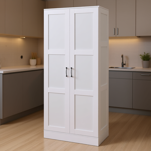Modern Pantry Cabinet 71 Inch White MDF Storage With Movable <b>Shelves</b> <b>Kitchen</b> Furniture - Product Image 2