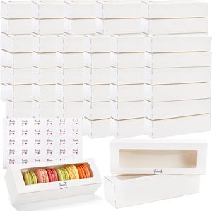 กล่องมาการองสำหรับใส่มาการองสีขาว 6 ชิ้น พร้อมหน้าต่างใสและสติกเกอร์ กล่องบรรจุภัณฑ์มาการองที่แข็งแรงสำหรับคุกกี้และขนมอบ - Product Image 1