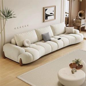 Italian Retro Cream Irregular Fabric <b>Sofa</b> Modern Minimalist French Straight <b>Sofa</b> For <b>Small</b> Living Room - Product Image 1