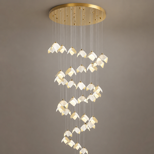 Lustre long en céramique personnalisé à plusieurs têtes pour villa, duplex, plafond haut, escalier, hall d'entrée - Product Image 2