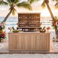 Comptoir de bar moderne en chêne de 2,4 m, structure pliable à charnières, bar événementiel portable avec armoire à dossier haut de 1,80 m pour location de mariage et de fête