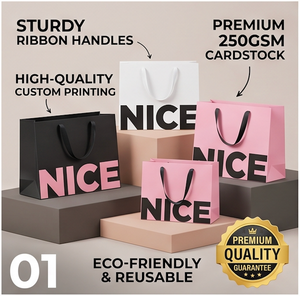Custom Logo Paper Bags for Online Store Retail Packaging 250gsm Coated Paper with Matt Lamination and Ribbon Handles - Product Image 1