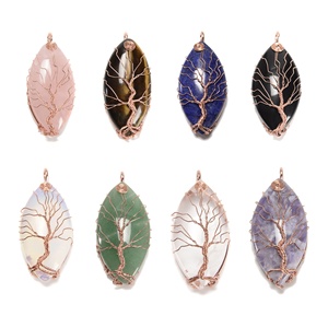 天然アメジスト、アベンチュリン、ラピスラズリ、オブシディアン、オパライト、タイガーアイ、クリアローズクォーツクリスタル、ホースアイペンダント、ワイヤーラップツリー付き - Product Image 3