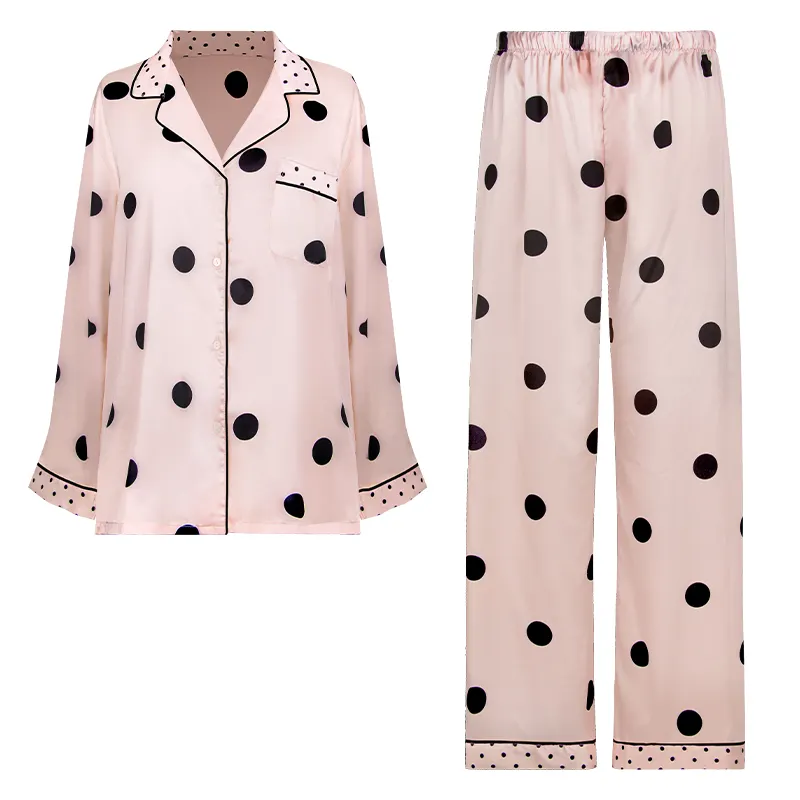 2 Stuks Set Meisjes Pyjama Schattige Full Length Polka Dot Roze Satijn Ijs Zijde Vrouwen Pyjama Set