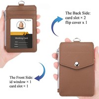 Dompet Kartu Bisnis Unisex Bahan Kulit PU Anti-RFID Anti-Hilang dengan Cetak Laser, Kancing Tekan, 3 Slot Kartu, Jendela ID, dan Resleting
