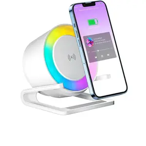 15 W Wireless Charger with Bluetuth Speaker and Night Light Induction Wireless Chargers with 5 RGB Touch Dimmable Bedside Lamp