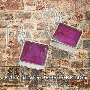 925 Sterling Silver Black Rhodium <b>Red</b> Ruby Gemstone Faceted Bezel Set Trendy Drop Fine Jewelry Handmade Fashionable <b>Earrings</b> - Product Image 2