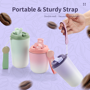 Macaron màu đôi tường thép không gỉ chân không cách nhiệt nhiệt tái sử dụng cốc cà phê uống cốc cốc có nắp và rơm - Product Image 4