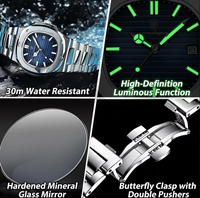 Poedagar Montre Homme Carrée Acier Inoxydable Quartz, Étanche avec Fonction Lumineuse et Affichage de la Date