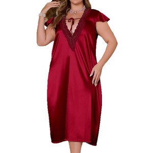 Nuovi Arrivi Europei e Americani: Pigiama <span class=keywords><strong>da</strong></span> Donna Primavera-Autunno, Tinta Unita con Pizzo, Seta Ghiaccio, <span class=keywords><strong>Taglie</strong></span> <span class=keywords><strong>Grandi</strong></span>, Vestaglia Larga ed Elegante - Product Image 5