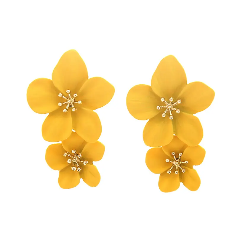 Nouvelle Arrivée Mode Rétro Longue Fleur Couleurs En Métal Charme Boucles D'oreilles