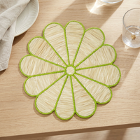 Set de table rond en forme de fleur, tissé à la main, couleur naturelle, motif floral, style moderne, pour la maison