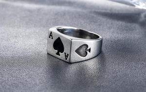 316L Degli Uomini di Anello In Metallo Minimalista Gioielli di Moda Personalizzata In Acciaio Inox Uomini Anello Quadrato Inciso <span class=keywords><strong>Asso</strong></span> Di Picche Anelli Con Sigillo - Product Image 6
