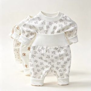 Conjunto de Pijama de 2 Piezas para Bebés, Otoño/Invierno, Cintura Alta, Protección Abdominal, Estampado Floral, Manga Larga, Casual, Transpirable - Product Image 2