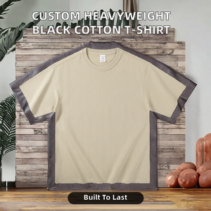 เสื้อยืดคอกลมโอเวอร์ไซส์สีดำสำหรับผู้ชาย ผ้าคอตตอนถัก 100% พิมพ์ลายดิจิทัล สั่งทำโลโก้ได้ตามต้องการ ขายส่ง หนา 400 GSM ทรงหลวม - Product Image 2
